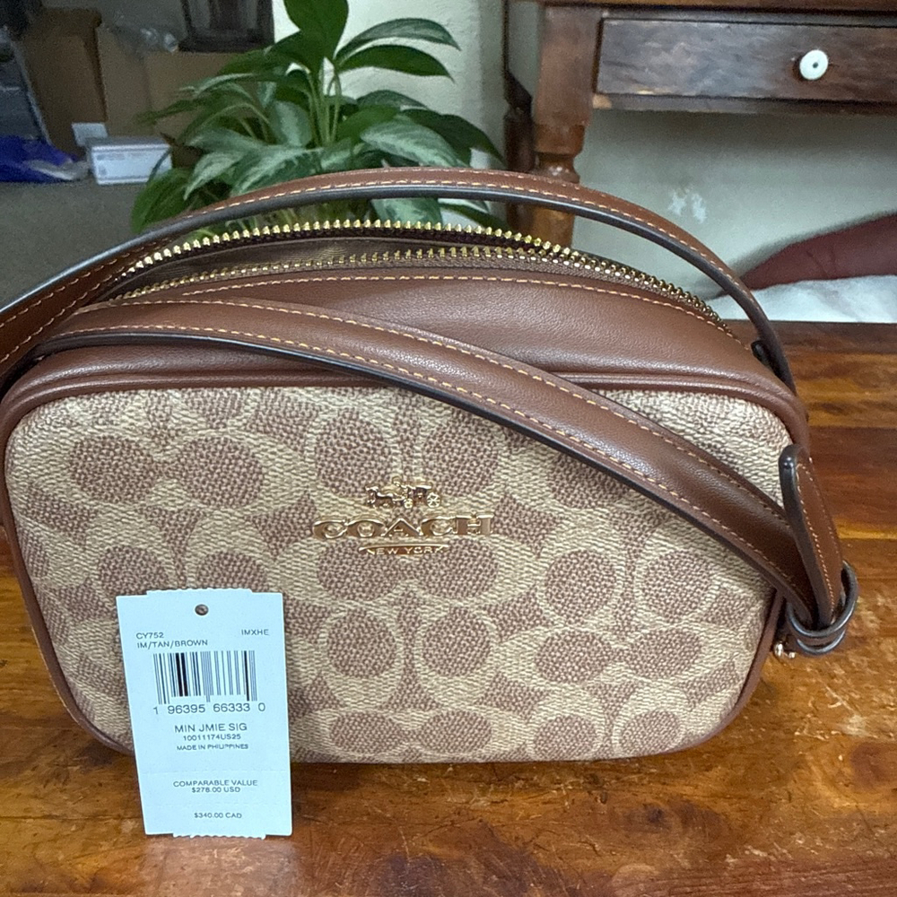 Coach Mini Jamie Signature Crossbody Bag Brown Tan NWT - Picture 2 of 9